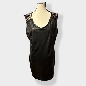 Womens L Vintage Smash! Black Suede Sequin Sleeveless Mini Dress  L